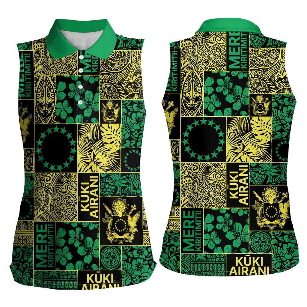 Cook Islands Mere Kiritimiti Women Sleeveless Polo Shirt Pacific Patchwork Xmas Vibes LT9 - Polynesian Pride