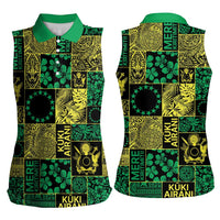 Cook Islands Mere Kiritimiti Women Sleeveless Polo Shirt Pacific Patchwork Xmas Vibes LT9 - Polynesian Pride