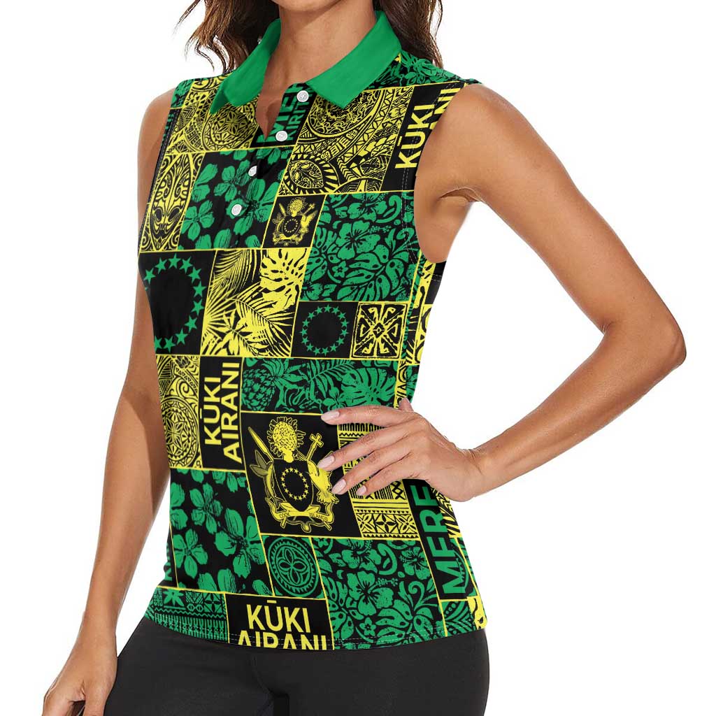 Cook Islands Mere Kiritimiti Women Sleeveless Polo Shirt Pacific Patchwork Xmas Vibes LT9 - Polynesian Pride