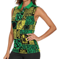 Cook Islands Mere Kiritimiti Women Sleeveless Polo Shirt Pacific Patchwork Xmas Vibes LT9 - Polynesian Pride