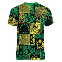 Cook Islands Mere Kiritimiti Women V-Neck T-Shirt Pacific Patchwork Xmas Vibes - Polynesian Pride
