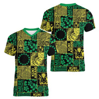 Cook Islands Mere Kiritimiti Women V-Neck T-Shirt Pacific Patchwork Xmas Vibes - Polynesian Pride