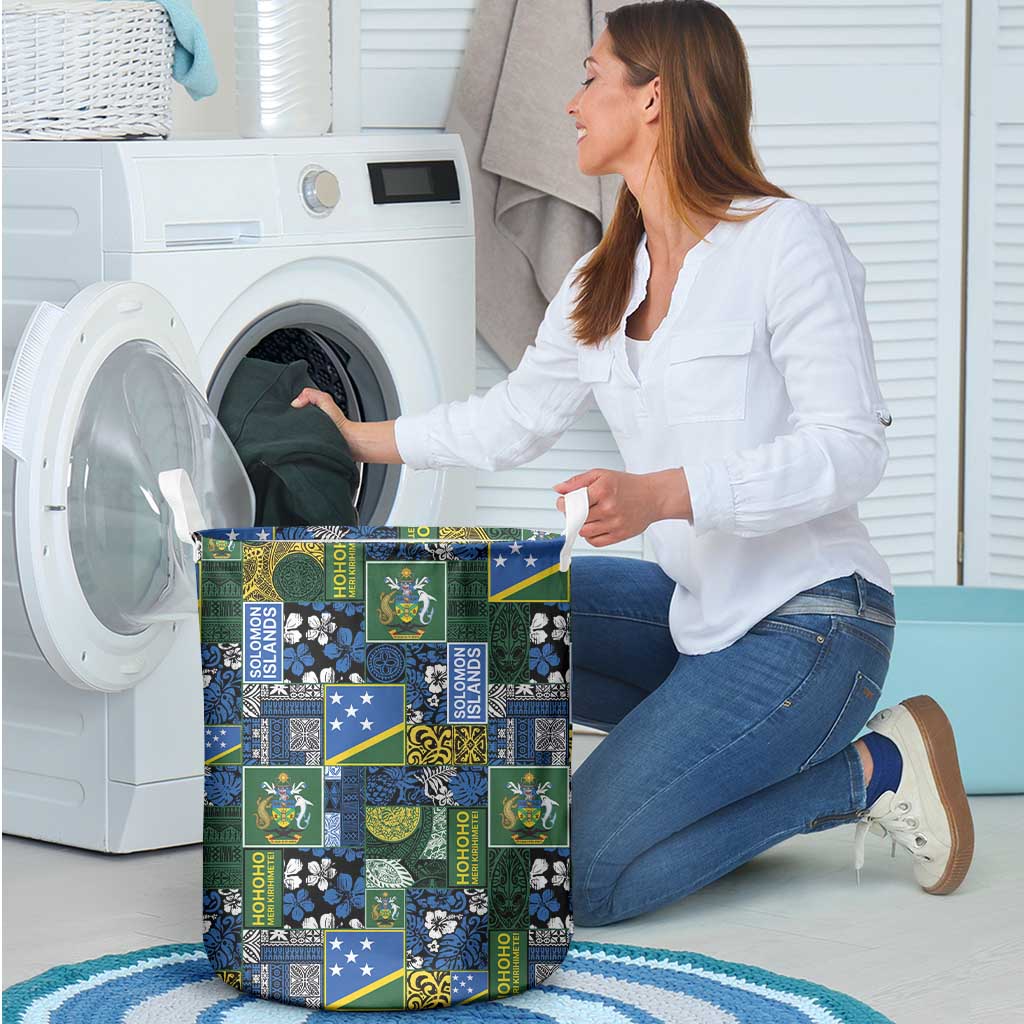 Solomon Islands Meri Kirihimete Laundry Basket Pacific Patchwork Xmas Vibes - Polynesian Pride