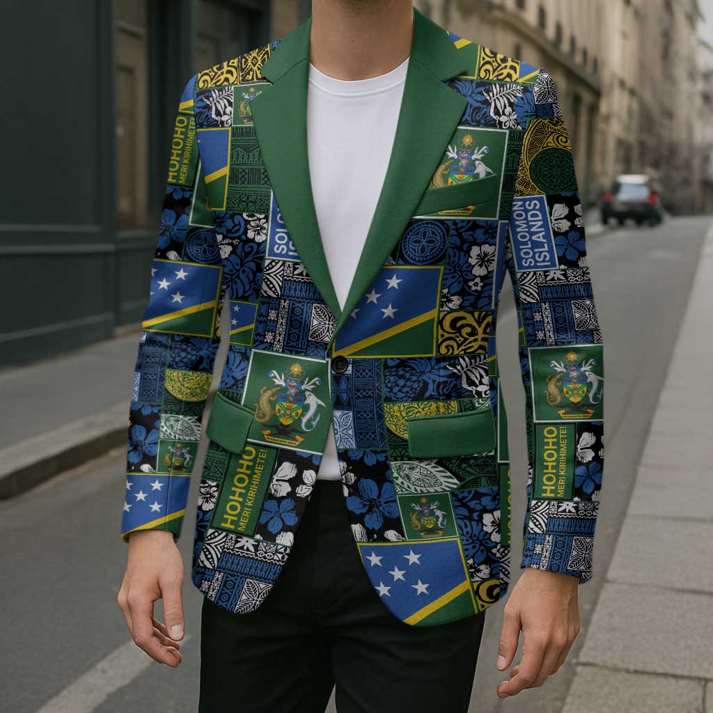 Solomon Islands Meri Kirihimete Blazer Pacific Patchwork Xmas Vibes - Polynesian Pride