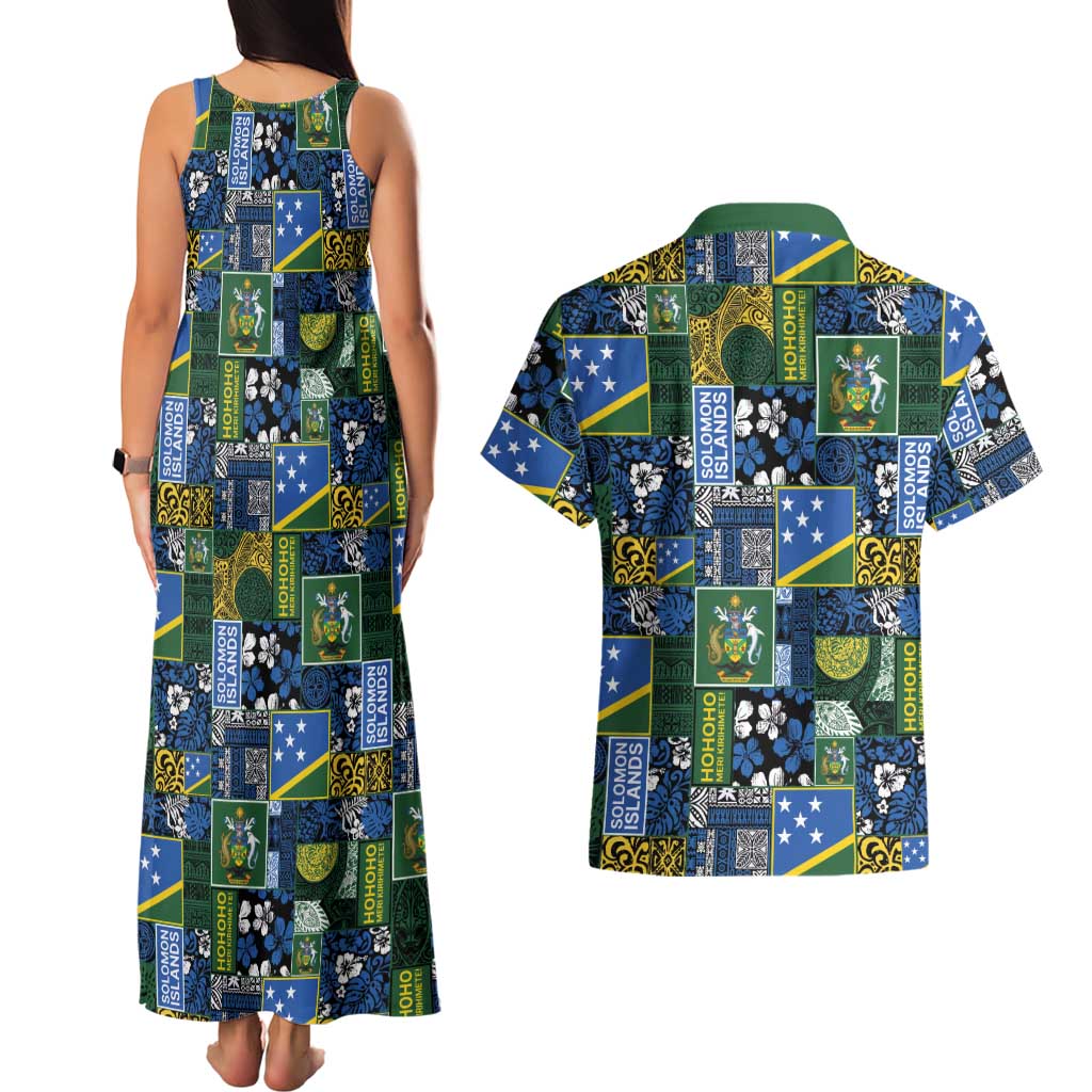 Solomon Islands Meri Kirihimete Couples Matching Tank Maxi Dress and Hawaiian Shirt Pacific Patchwork Xmas Vibes - Polynesian Pride