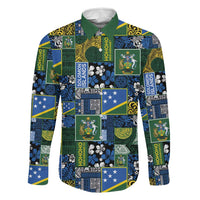Solomon Islands Meri Kirihimete Family Matching Long Sleeve Bodycon Dress and Hawaiian Shirt Pacific Patchwork Xmas Vibes LT9 Dad's Shirt - Long Sleeve Blue - Polynesian Pride