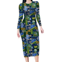 Solomon Islands Meri Kirihimete Family Matching Long Sleeve Bodycon Dress and Hawaiian Shirt Pacific Patchwork Xmas Vibes LT9 Mom's Dress Blue - Polynesian Pride