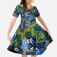 Solomon Islands Meri Kirihimete Family Matching Mermaid Dress and Hawaiian Shirt Pacific Patchwork Xmas Vibes LT9 Daughter's Dress Blue - Polynesian Pride