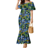 Solomon Islands Meri Kirihimete Family Matching Mermaid Dress and Hawaiian Shirt Pacific Patchwork Xmas Vibes LT9 Mom's Dress Blue - Polynesian Pride