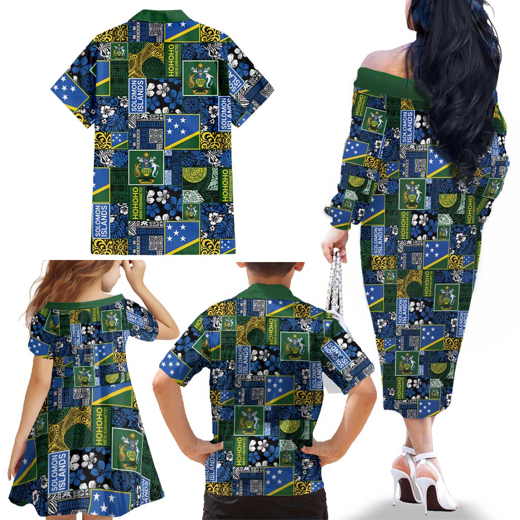 Solomon Islands Meri Kirihimete Family Matching Off The Shoulder Long Sleeve Dress and Hawaiian Shirt Pacific Patchwork Xmas Vibes LT9 - Polynesian Pride