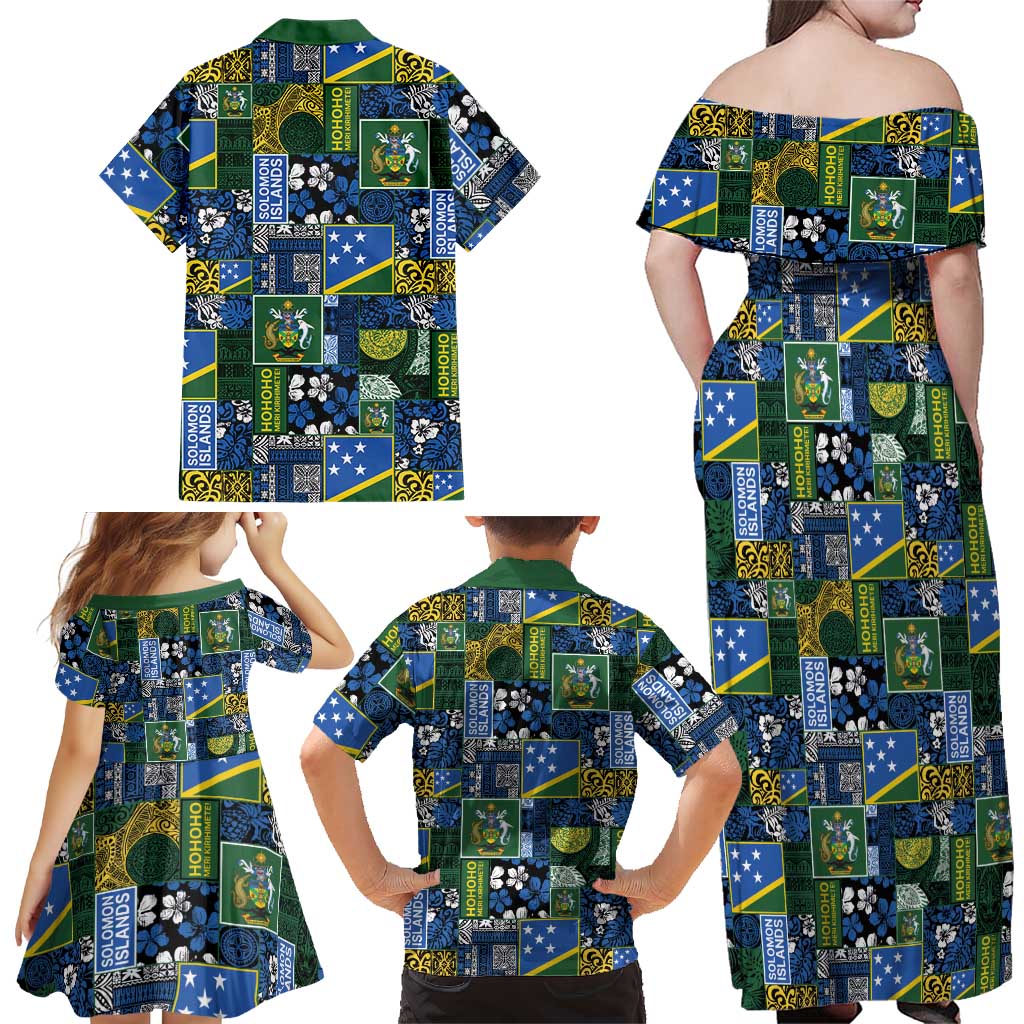 Solomon Islands Meri Kirihimete Family Matching Off Shoulder Maxi Dress and Hawaiian Shirt Pacific Patchwork Xmas Vibes - Polynesian Pride