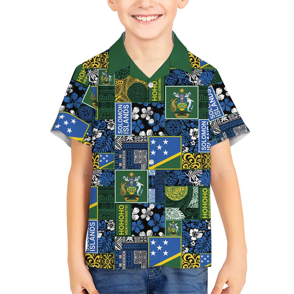 Solomon Islands Meri Kirihimete Family Matching Off Shoulder Maxi Dress and Hawaiian Shirt Pacific Patchwork Xmas Vibes - Polynesian Pride