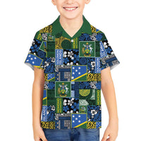 Solomon Islands Meri Kirihimete Family Matching Off Shoulder Short Dress and Hawaiian Shirt Pacific Patchwork Xmas Vibes - Polynesian Pride