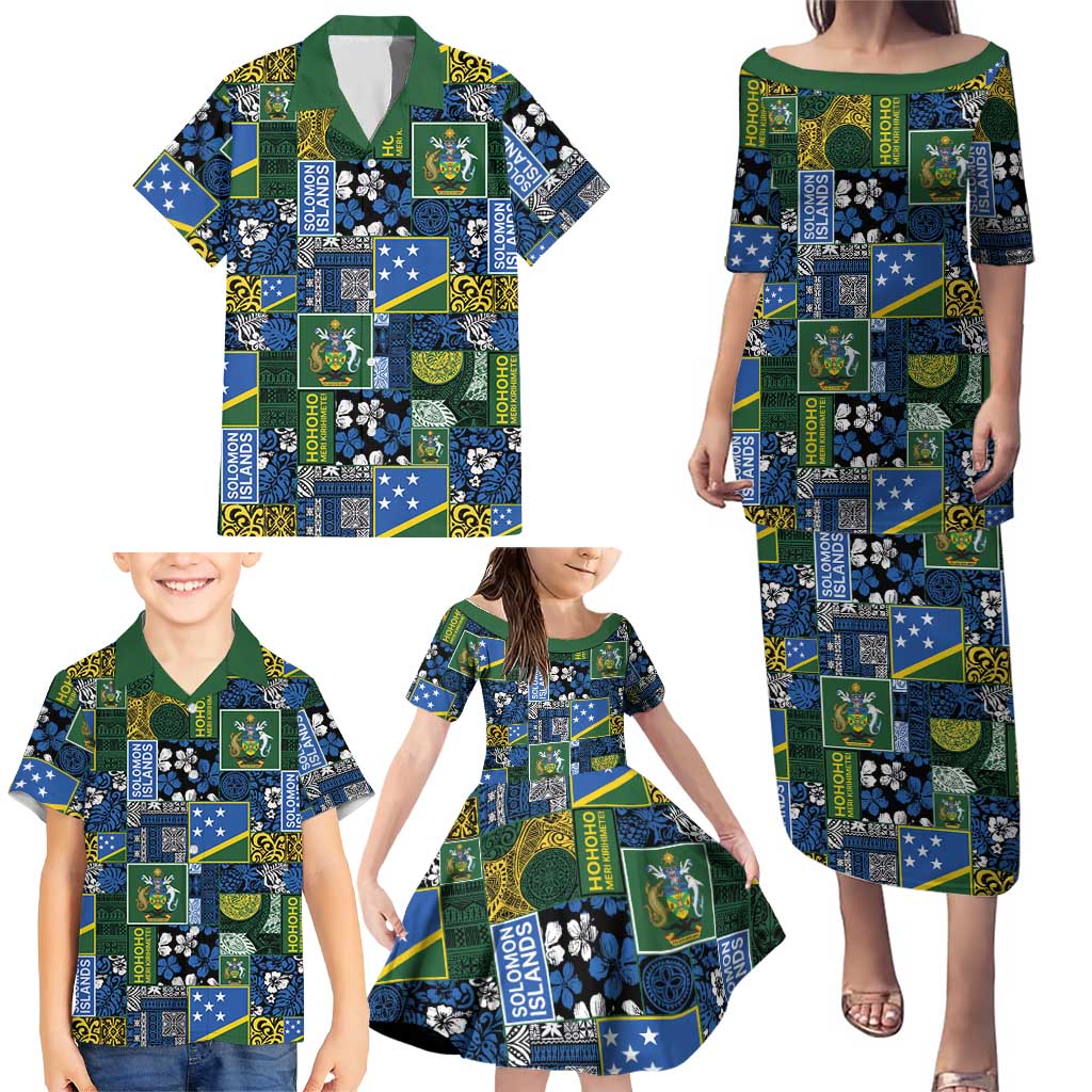 Solomon Islands Meri Kirihimete Family Matching Puletasi and Hawaiian Shirt Pacific Patchwork Xmas Vibes - Polynesian Pride