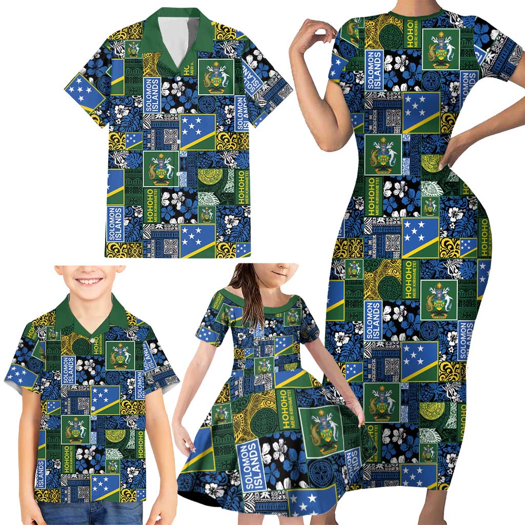 Solomon Islands Meri Kirihimete Family Matching Short Sleeve Bodycon Dress and Hawaiian Shirt Pacific Patchwork Xmas Vibes LT9 - Polynesian Pride