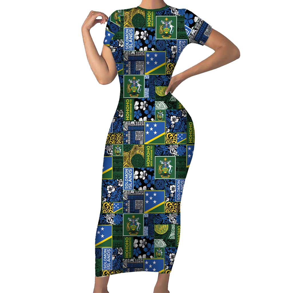 Solomon Islands Meri Kirihimete Family Matching Short Sleeve Bodycon Dress and Hawaiian Shirt Pacific Patchwork Xmas Vibes LT9 Mom's Dress Blue - Polynesian Pride