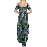 Solomon Islands Meri Kirihimete Family Matching Summer Maxi Dress and Hawaiian Shirt Pacific Patchwork Xmas Vibes - Polynesian Pride