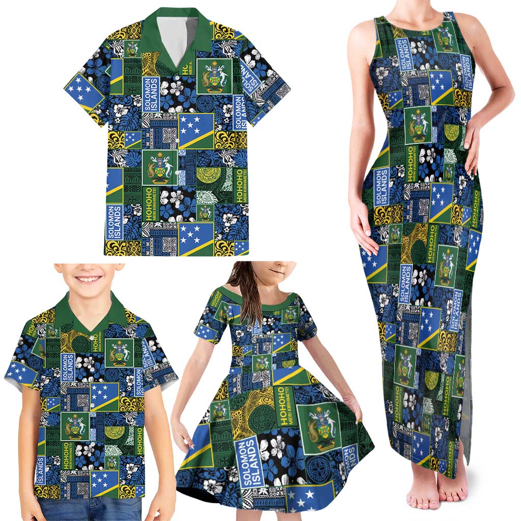 Solomon Islands Meri Kirihimete Family Matching Tank Maxi Dress and Hawaiian Shirt Pacific Patchwork Xmas Vibes - Polynesian Pride