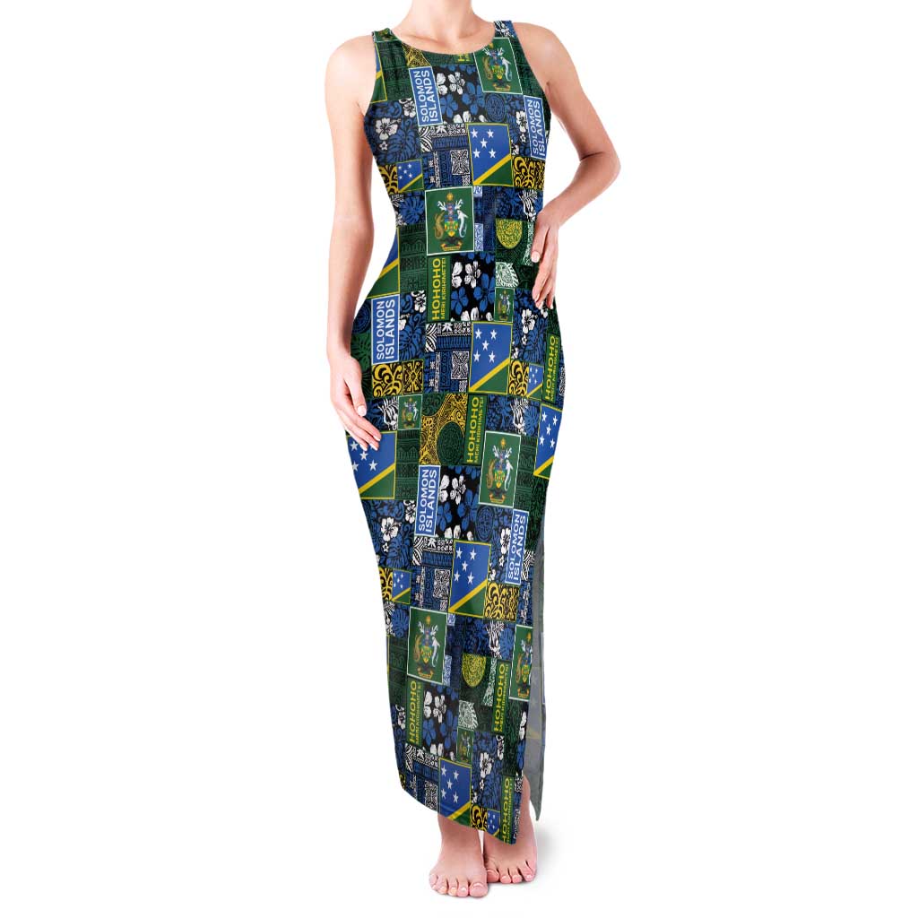 Solomon Islands Meri Kirihimete Family Matching Tank Maxi Dress and Hawaiian Shirt Pacific Patchwork Xmas Vibes - Polynesian Pride
