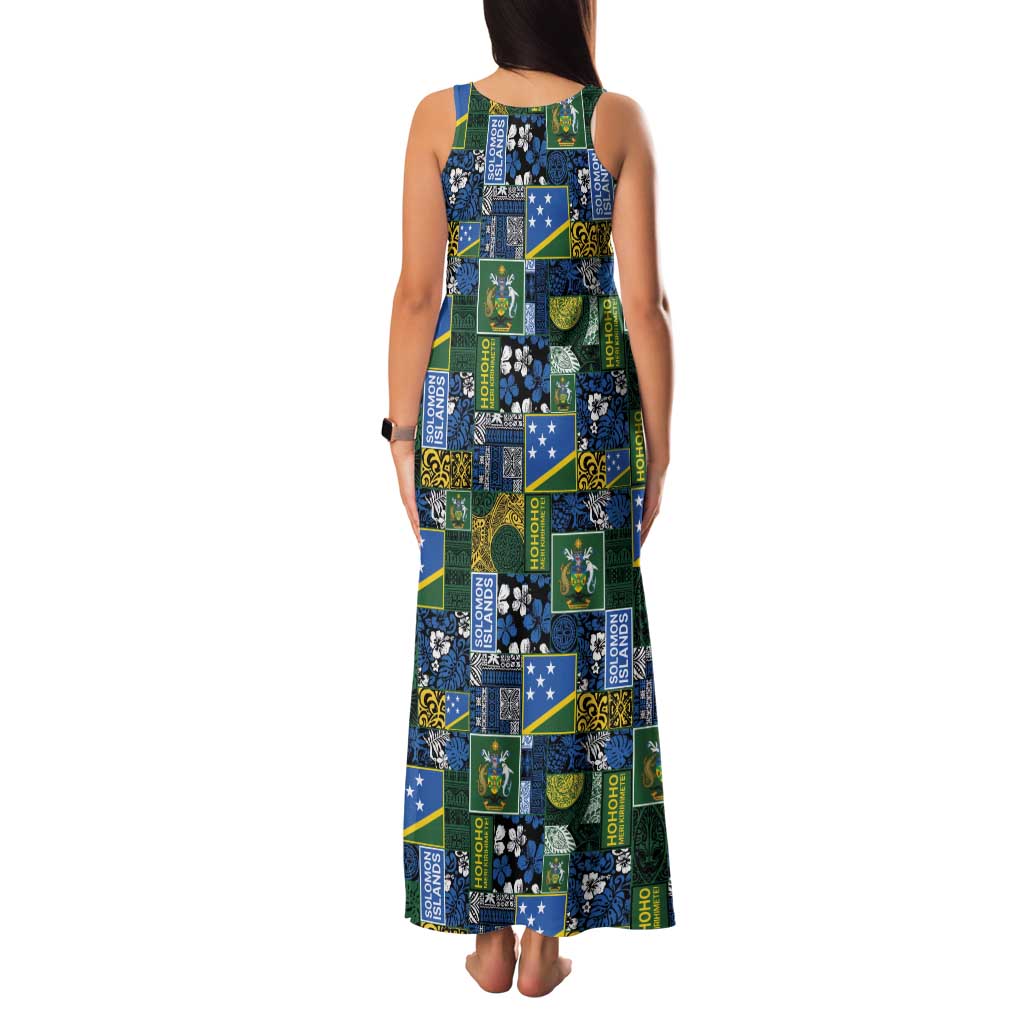 Solomon Islands Meri Kirihimete Family Matching Tank Maxi Dress and Hawaiian Shirt Pacific Patchwork Xmas Vibes - Polynesian Pride