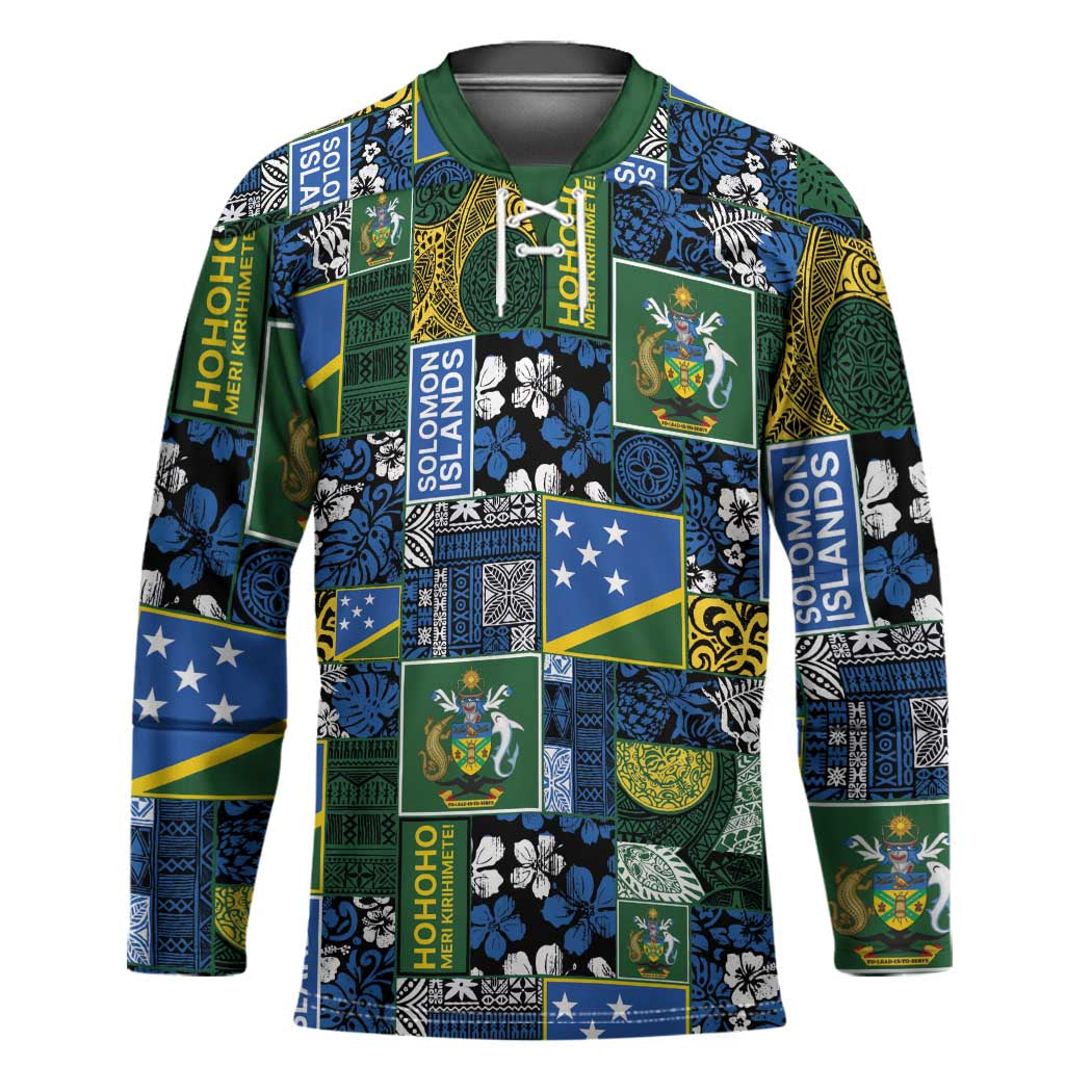 Solomon Islands Meri Kirihimete Hockey Jersey Pacific Patchwork Xmas Vibes - Polynesian Pride