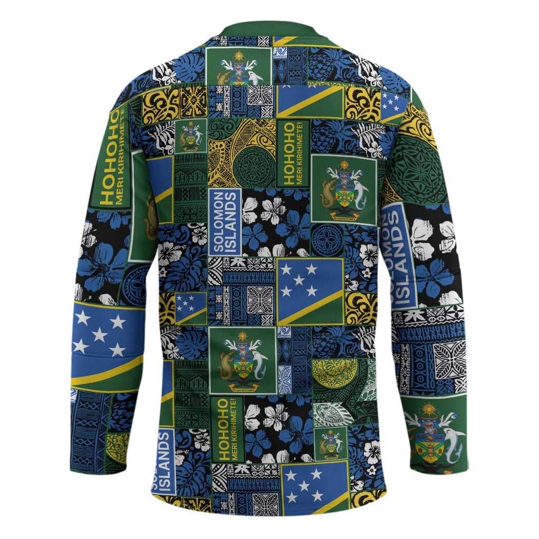 Solomon Islands Meri Kirihimete Hockey Jersey Pacific Patchwork Xmas Vibes - Polynesian Pride