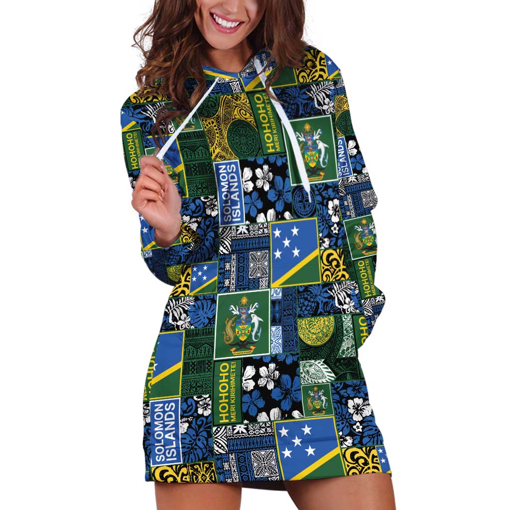 Solomon Islands Meri Kirihimete Hoodie Dress Pacific Patchwork Xmas Vibes LT9 Blue - Polynesian Pride