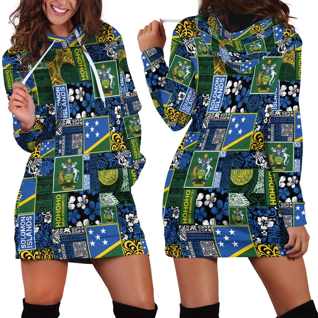 Solomon Islands Meri Kirihimete Hoodie Dress Pacific Patchwork Xmas Vibes LT9 - Polynesian Pride