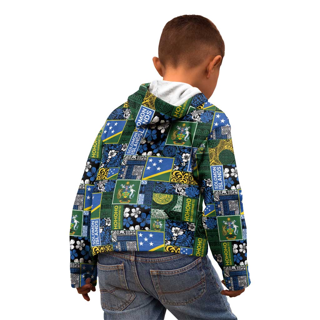 Solomon Islands Meri Kirihimete Kid Hoodie Pacific Patchwork Xmas Vibes - Polynesian Pride