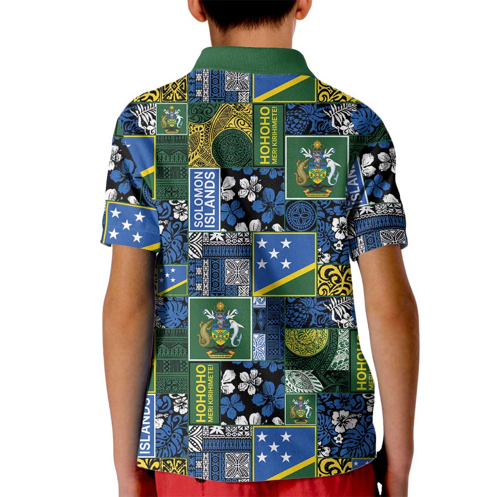 Solomon Islands Meri Kirihimete Kid Polo Shirt Pacific Patchwork Xmas Vibes - Polynesian Pride