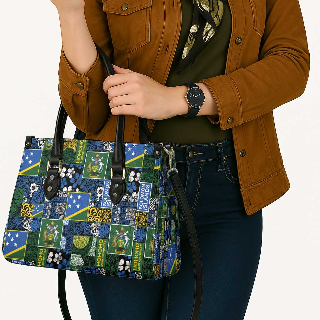 Solomon Islands Meri Kirihimete Leather Bag Pacific Patchwork Xmas Vibes - Polynesian Pride