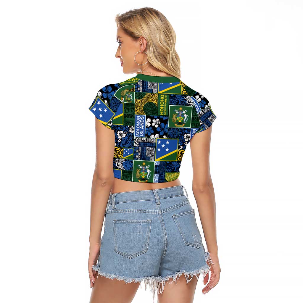 Solomon Islands Meri Kirihimete Raglan Cropped T Shirt Pacific Patchwork Xmas Vibes - Polynesian Pride