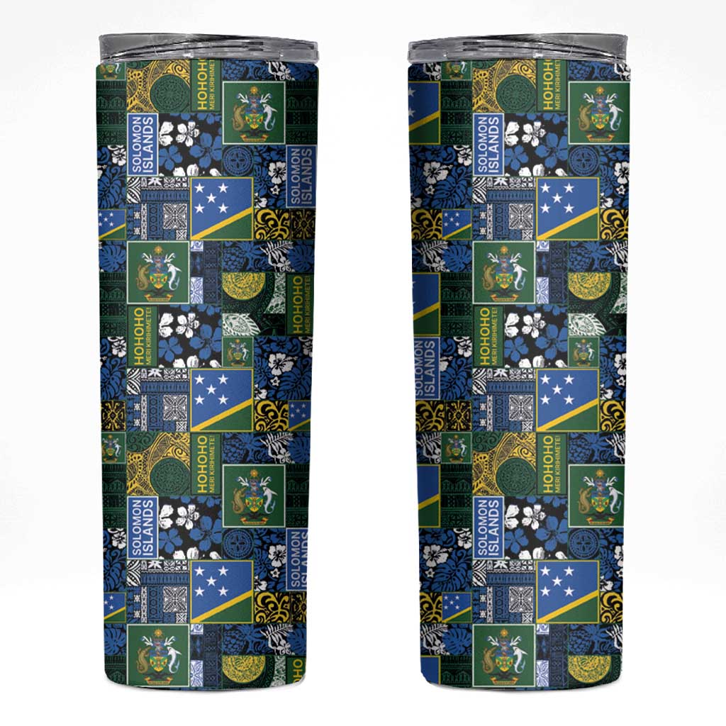 Solomon Islands Meri Kirihimete Skinny Tumbler Pacific Patchwork Xmas Vibes LT9 Blue - Polynesian Pride