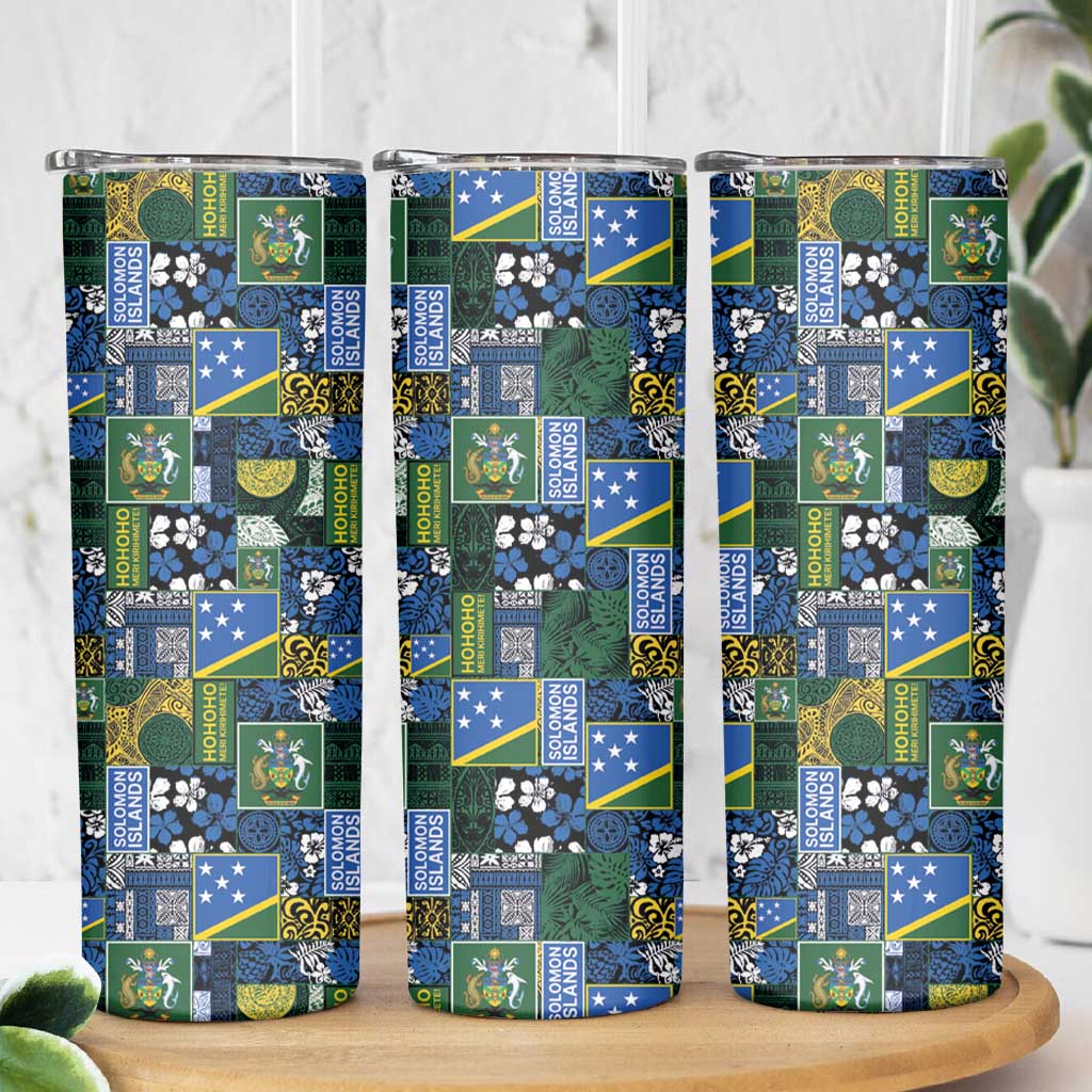 Solomon Islands Meri Kirihimete Skinny Tumbler Pacific Patchwork Xmas Vibes LT9 - Polynesian Pride