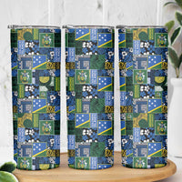 Solomon Islands Meri Kirihimete Skinny Tumbler Pacific Patchwork Xmas Vibes LT9 - Polynesian Pride