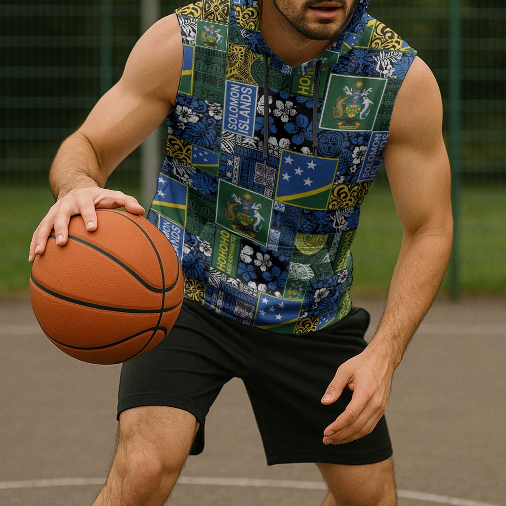 Solomon Islands Meri Kirihimete Sleeveless Hoodie Pacific Patchwork Xmas Vibes - Polynesian Pride
