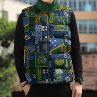 Solomon Islands Meri Kirihimete Sleeveless Puffer Jacket Pacific Patchwork Xmas Vibes - Polynesian Pride
