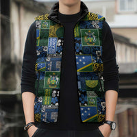 Solomon Islands Meri Kirihimete Sleeveless Puffer Jacket Pacific Patchwork Xmas Vibes - Polynesian Pride
