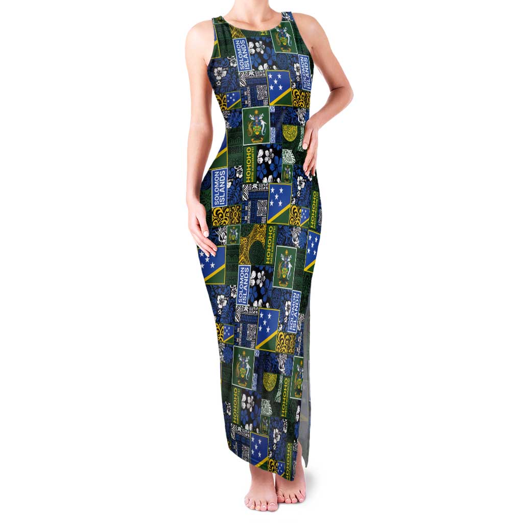 Solomon Islands Meri Kirihimete Tank Maxi Dress Pacific Patchwork Xmas Vibes - Polynesian Pride