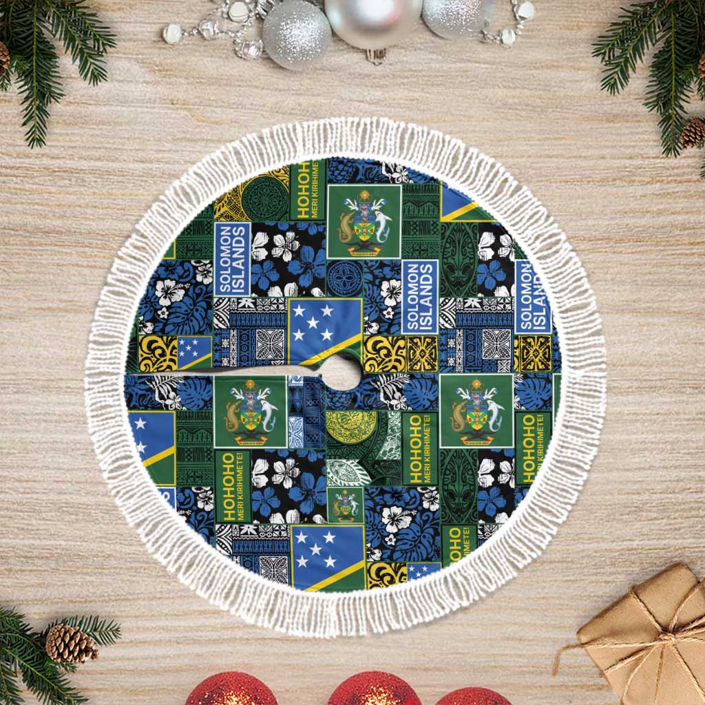 Solomon Islands Meri Kirihimete Tree Skirt Pacific Patchwork Xmas Vibes - Polynesian Pride