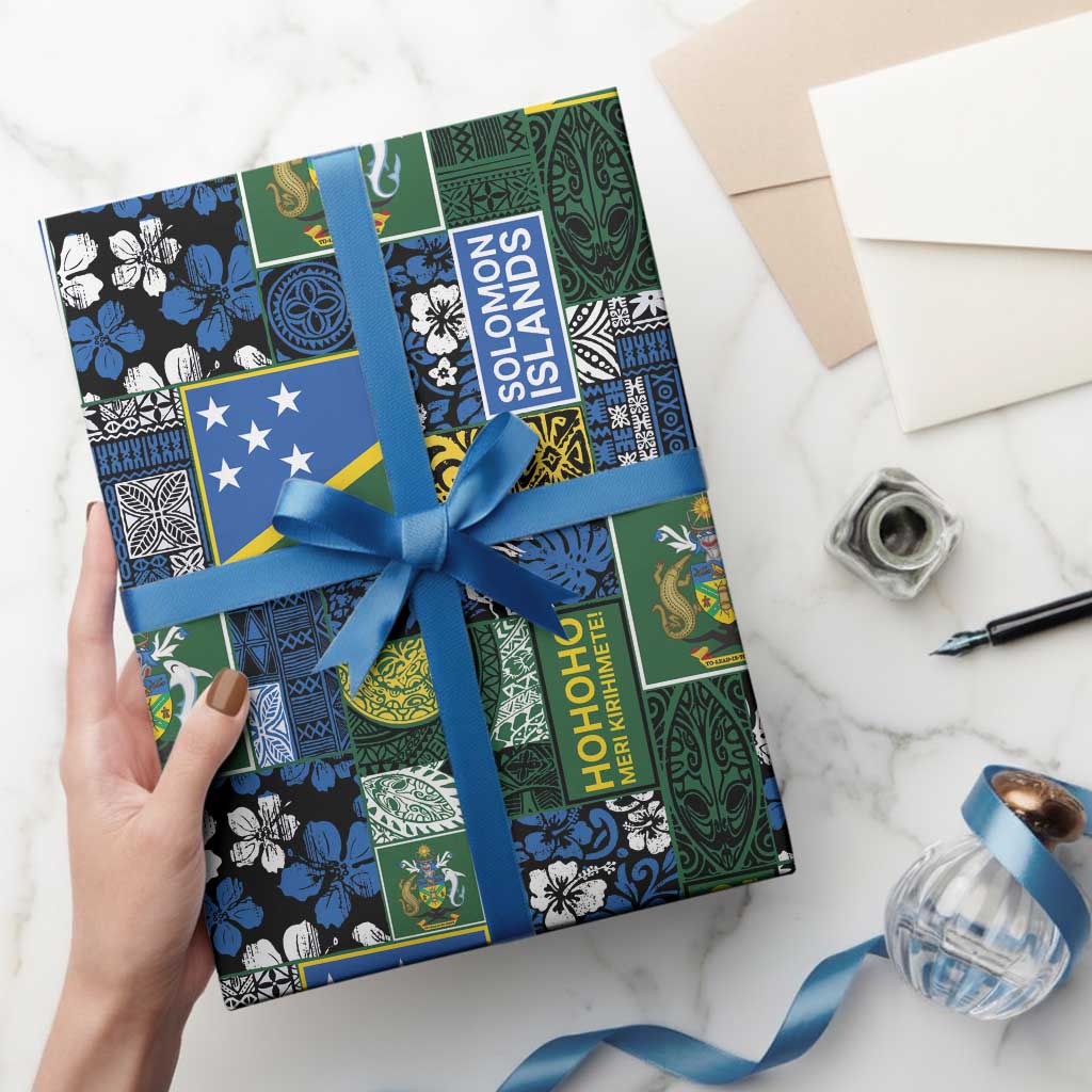Solomon Islands Meri Kirihimete Wrapping Paper Pacific Patchwork Xmas Vibes - Polynesian Pride