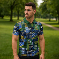 Solomon Islands Meri Kirihimete Zipper Polo Shirt Pacific Patchwork Xmas Vibes - Polynesian Pride