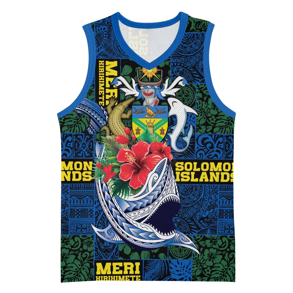 Solomon Islands Meri Kirihimete Basketball Jersey Funny Santa Riding Shark LT9 Unisex Blue - Polynesian Pride