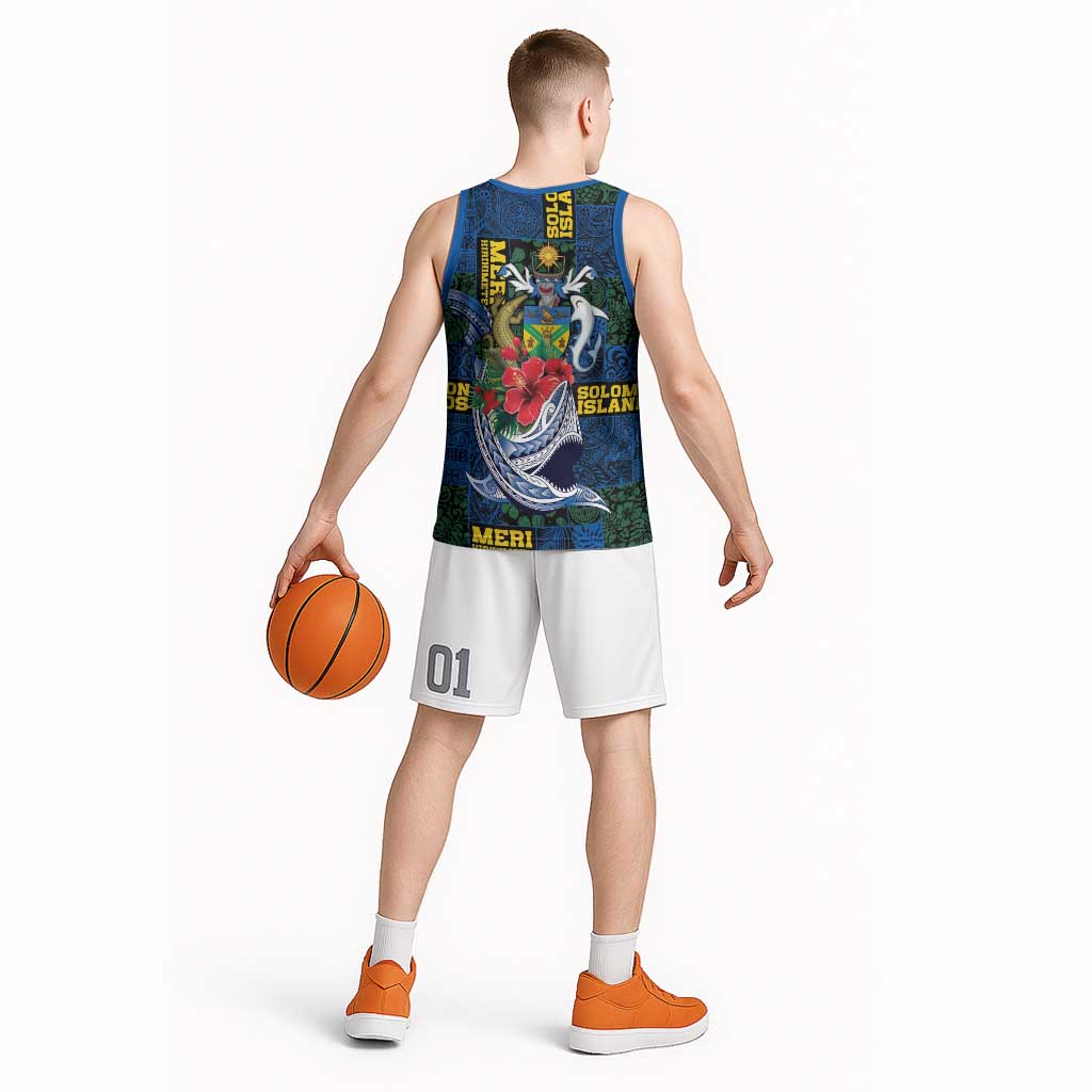 Solomon Islands Meri Kirihimete Basketball Jersey Funny Santa Riding Shark LT9 - Polynesian Pride