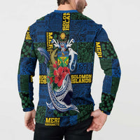 Solomon Islands Meri Kirihimete Button Sweatshirt Funny Santa Riding Shark - Polynesian Pride
