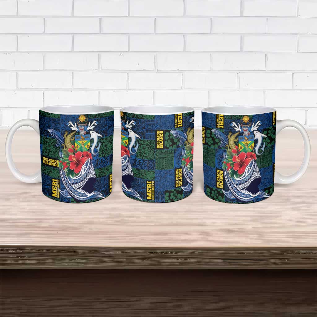 Solomon Islands Meri Kirihimete Ceramic Mug Funny Santa Riding Shark - Polynesian Pride