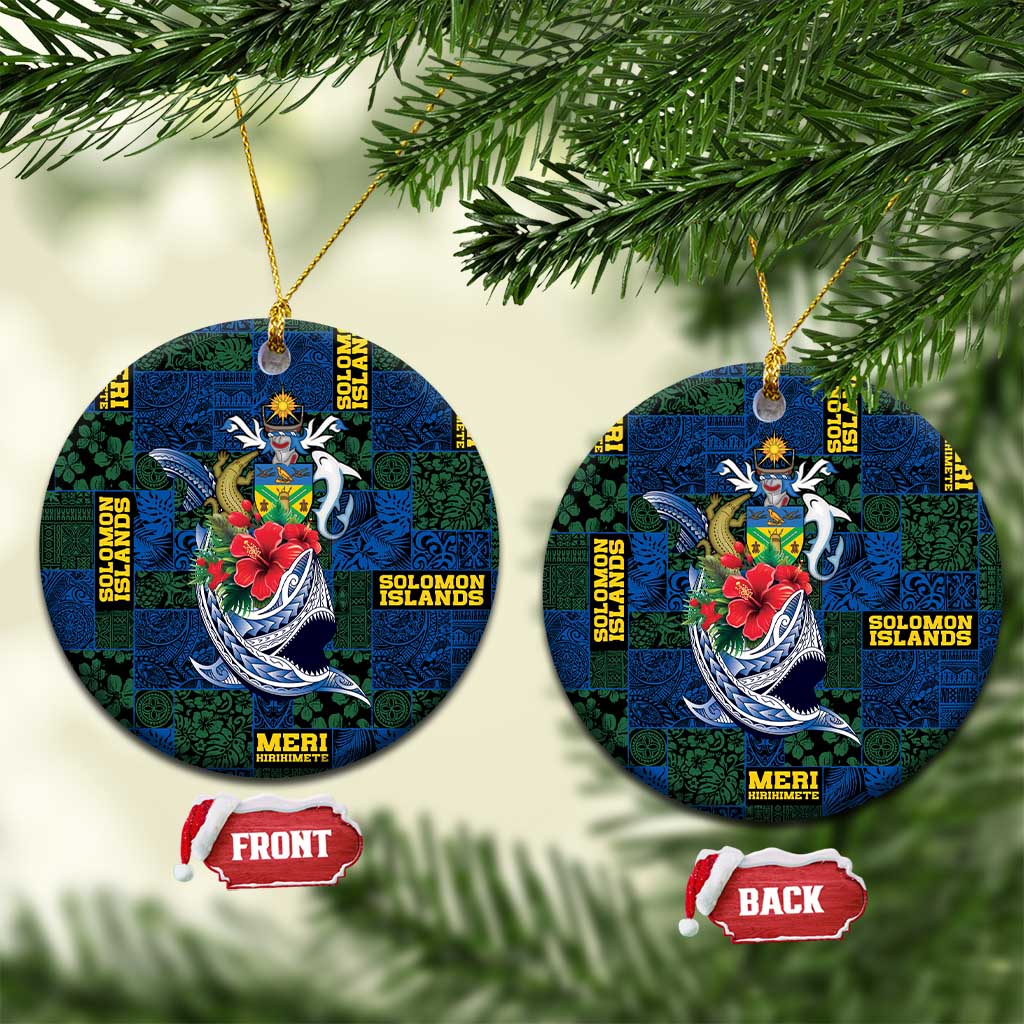 Solomon Islands Meri Kirihimete Ceramic Ornament Funny Santa Riding Shark - Polynesian Pride