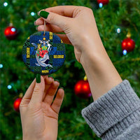 Solomon Islands Meri Kirihimete Ceramic Ornament Funny Santa Riding Shark - Polynesian Pride