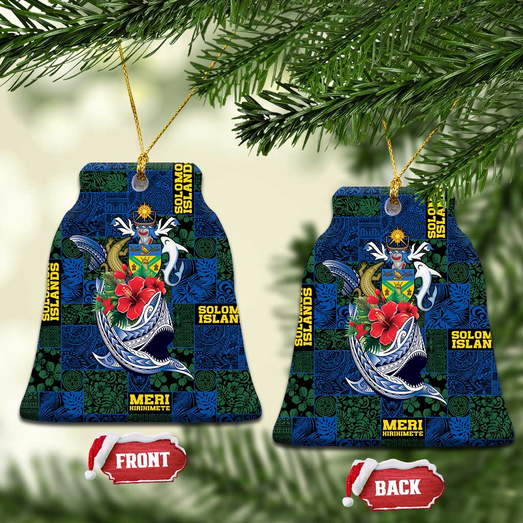 Solomon Islands Meri Kirihimete Ceramic Ornament Funny Santa Riding Shark - Polynesian Pride