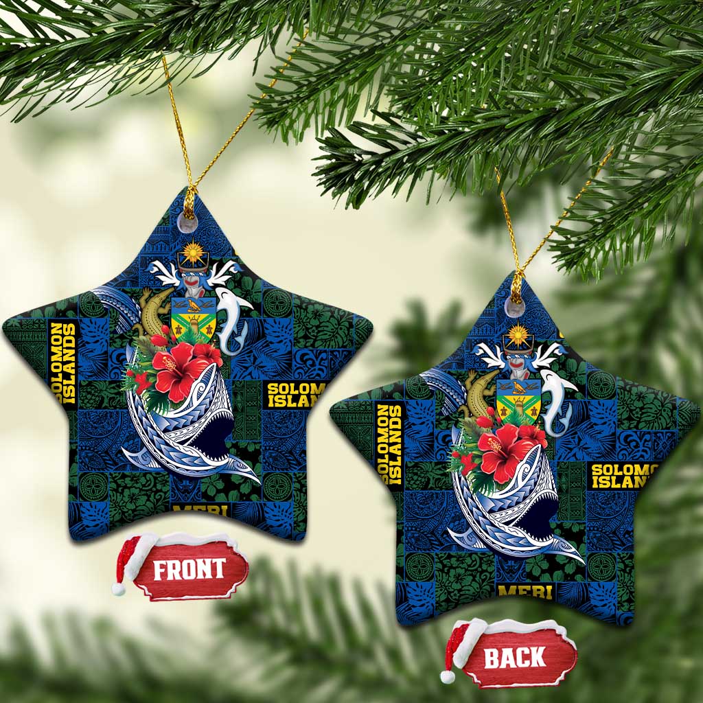 Solomon Islands Meri Kirihimete Ceramic Ornament Funny Santa Riding Shark - Polynesian Pride